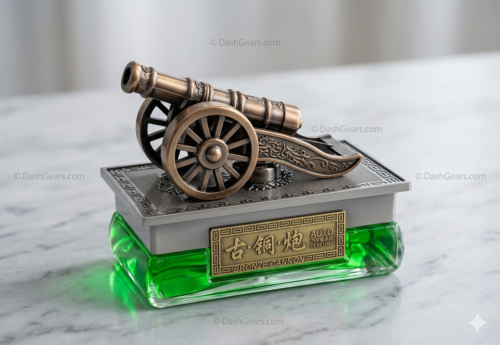 Vintage Bronze Cannon Car Dashboard Perfume - Metallic Green Edition