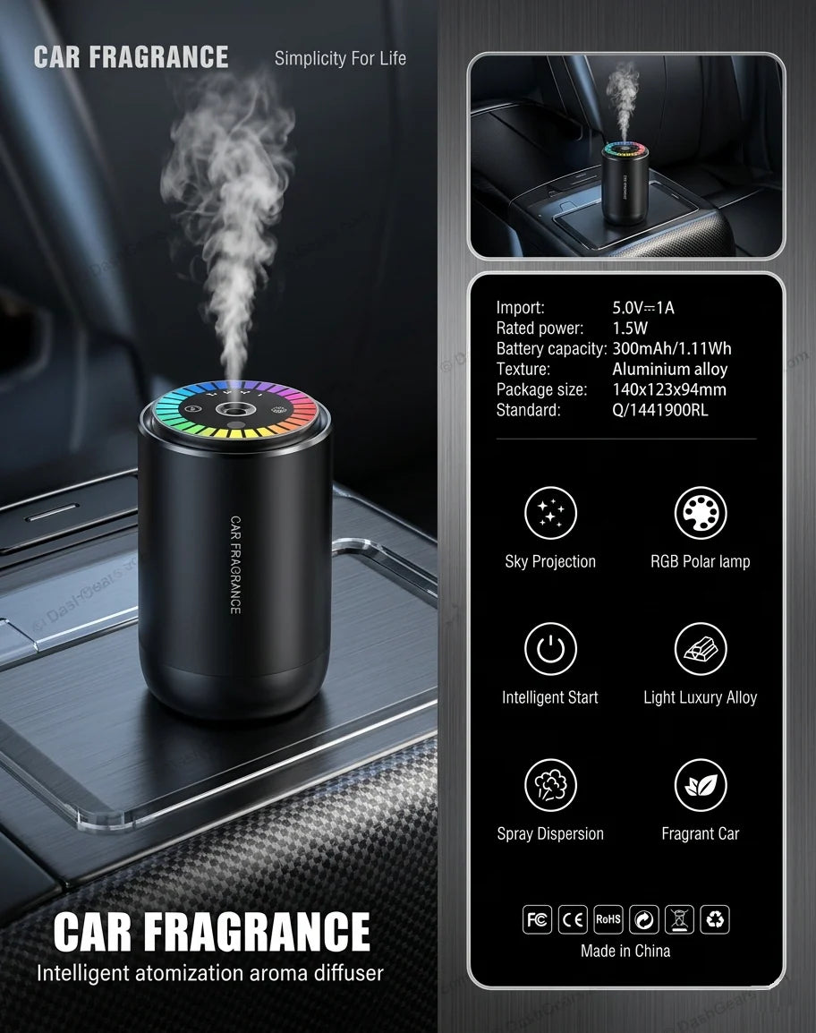 Premium Smart Ultrasonic Car Aroma Diffuser “ Automatic Start/Stop, 3 Mist Modes, Rechargeable Wireless Atomizer (Matte Black)