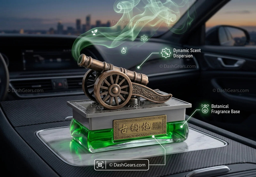 Vintage Bronze Cannon Car Dashboard Perfume - Metallic Green Edition